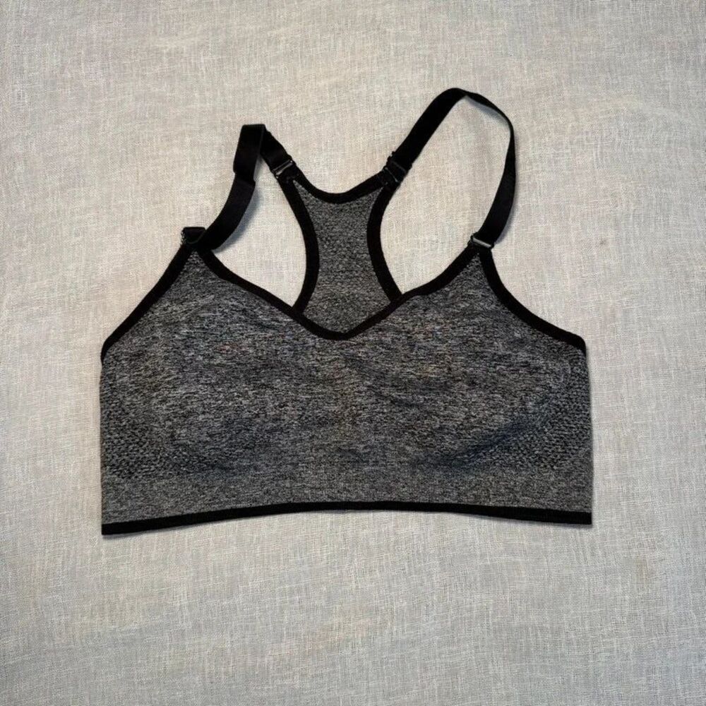 BCG Sports Bra M L Gray Seamless Racerback Adjustable Straps Gym Crop Top